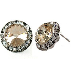 Crystal Earrings Champagne 1/2" Silver Stud Post Austrian Glass Women